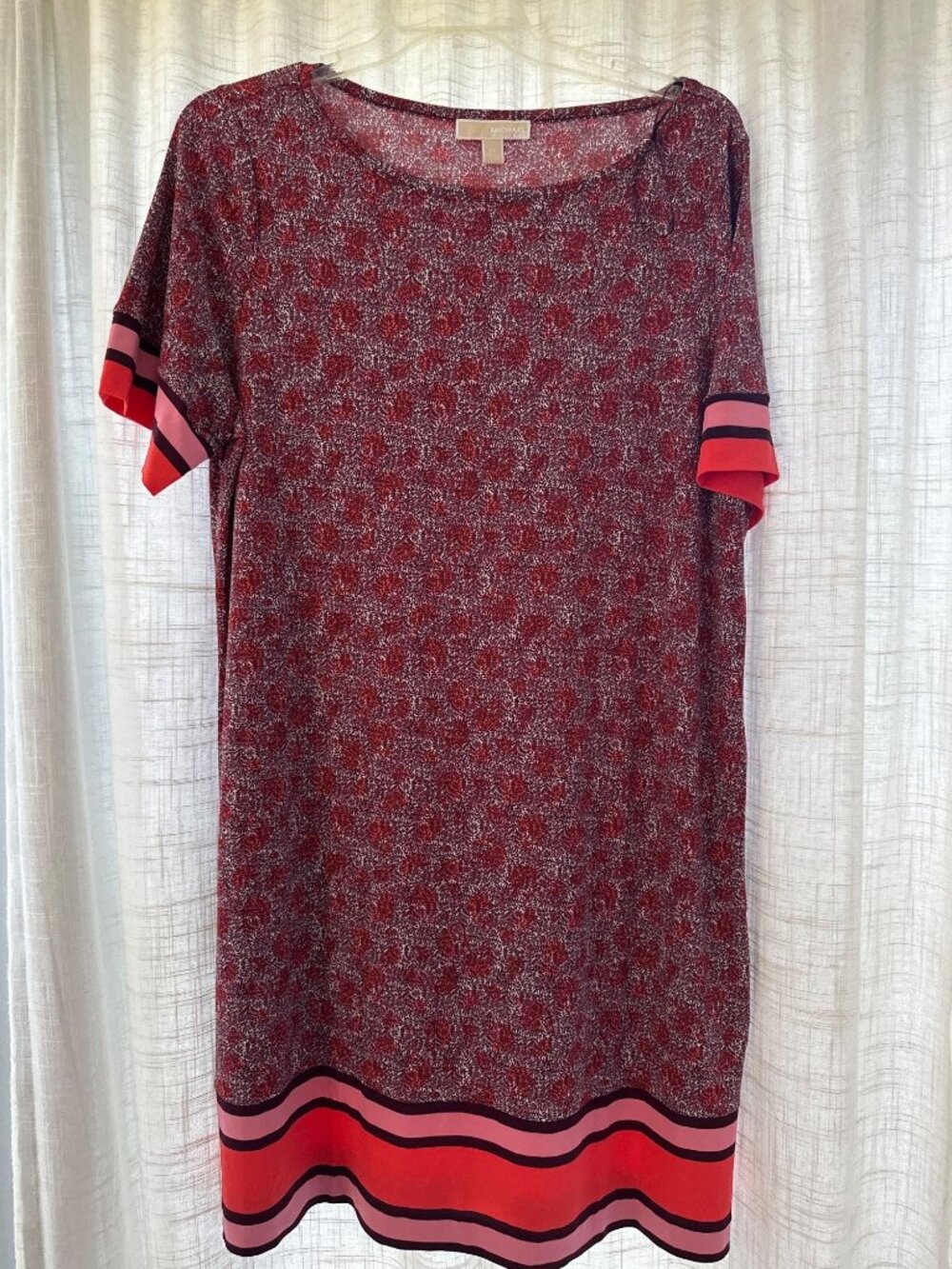 MICHAEL Michael Kors - Plus Size Augusta Border Short Sleeve Dress (Sangria) - Picture 2 of 7